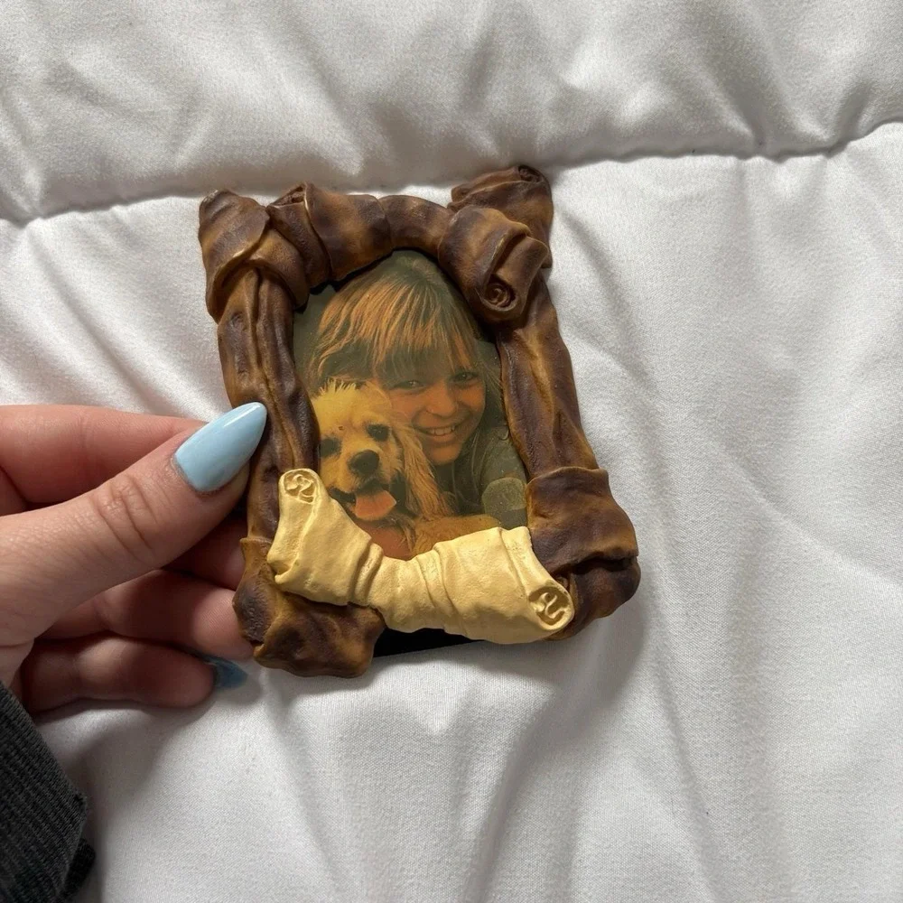 Vintage 80s 90s Dog Bones‎ Picture Frame Retro Doggy Brown Animal Y2K 2000s